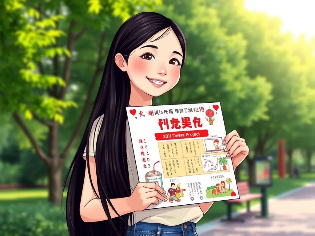 A visually appealing image of a student confidently presenting a Mandarin Chinese project, demonstrating advanced language proficiency and cultural understanding.