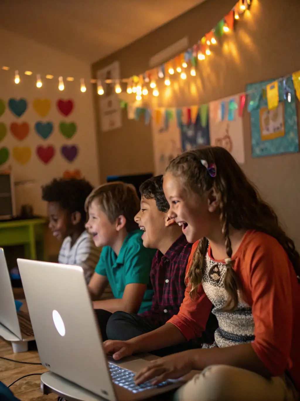 A diverse group of children from different backgrounds learning Mandarin together online, celebrating cultural exchange and global communication.
